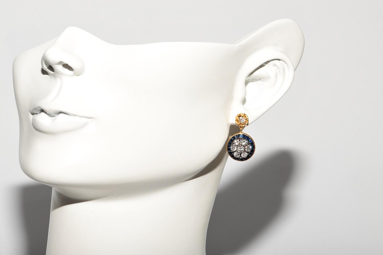 Neu Hergestellter 18k Gold Top Silber Natürlicher Diamant Kaliber Saphir Dekorierter Ohrring im Angebot 10