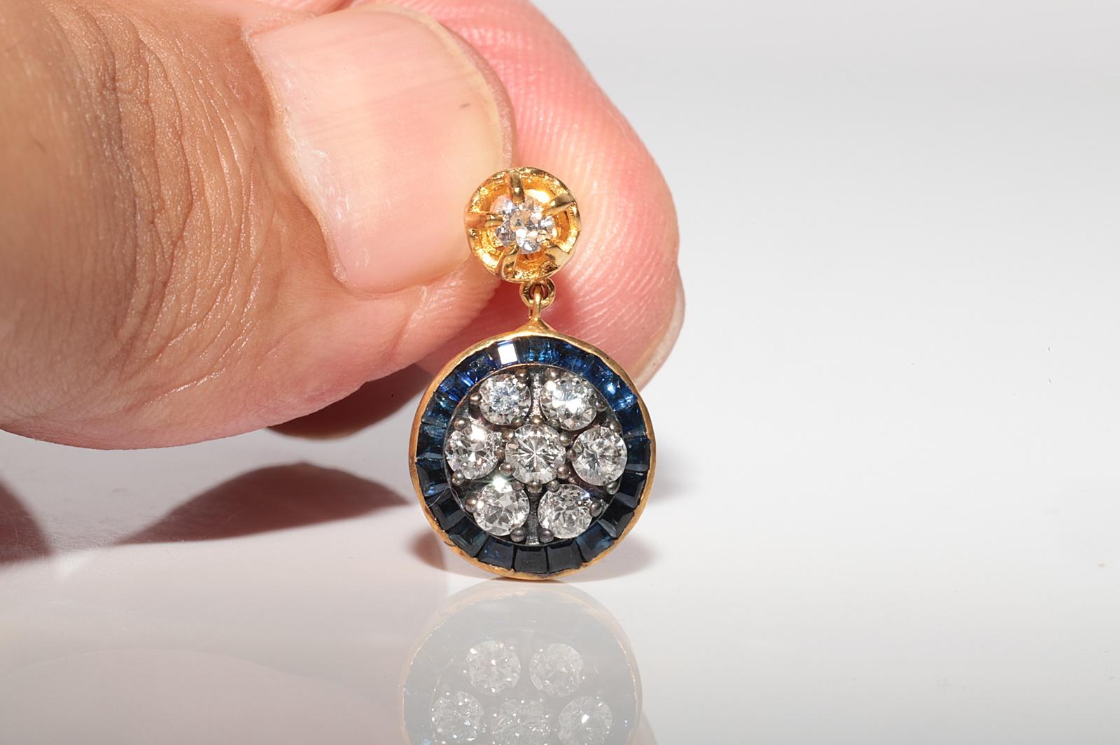 Neu Hergestellter 18k Gold Top Silber Natürlicher Diamant Kaliber Saphir Dekorierter Ohrring Damen im Angebot