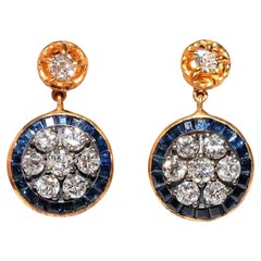 New Made 18k Gold Top Silver Natural Diamond Caliber Sapphire Decorated Earring