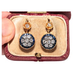 New Made 18k Gold Top Silver Natural Diamond Caliber Sapphire Decorated Earring