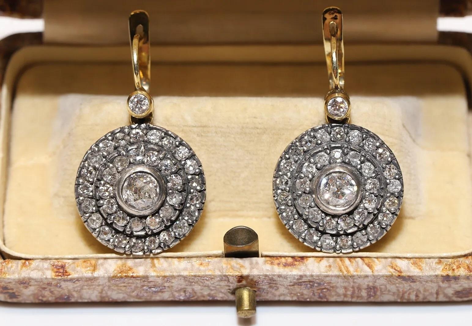 New Made 18k Gold Top Silver Natural Diamond Decorated Handmade Earring en vente 5