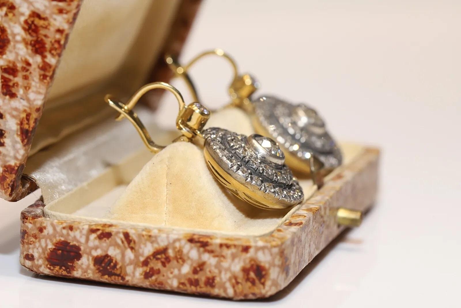 New Made 18k Gold Top Silver Natural Diamond Decorated Handmade Earring en vente 6