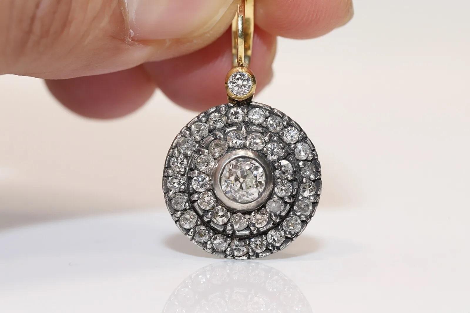 New Made 18k Gold Top Silver Natural Diamond Decorated Handmade Earring en vente 7