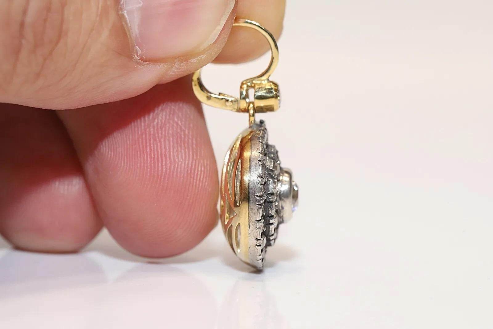 Moderne New Made 18k Gold Top Silver Natural Diamond Decorated Handmade Earring en vente