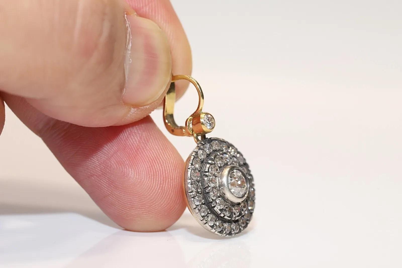 New Made 18k Gold Top Silver Natural Diamond Decorated Handmade Earring en vente 1