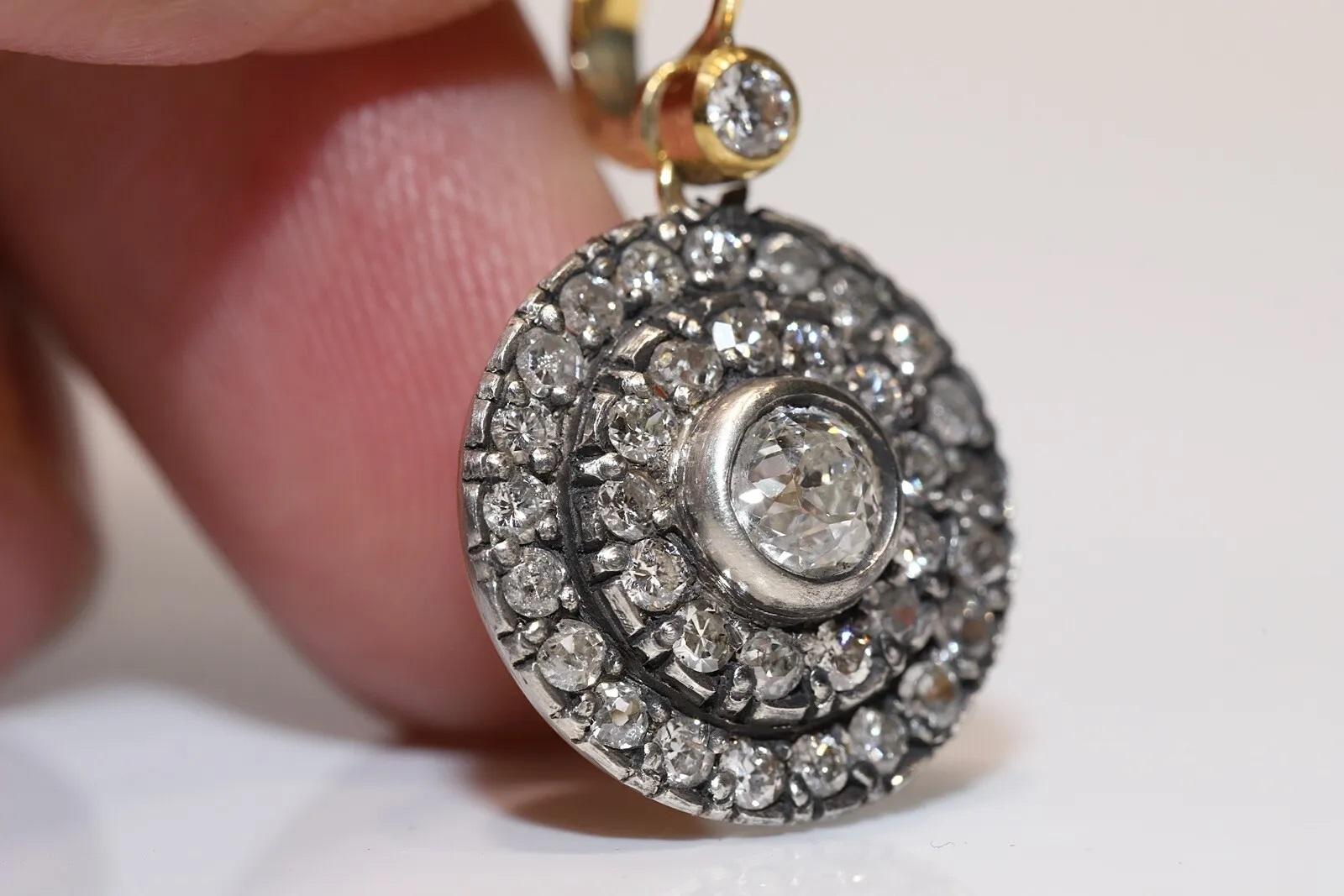 New Made 18k Gold Top Silver Natural Diamond Decorated Handmade Earring en vente 2