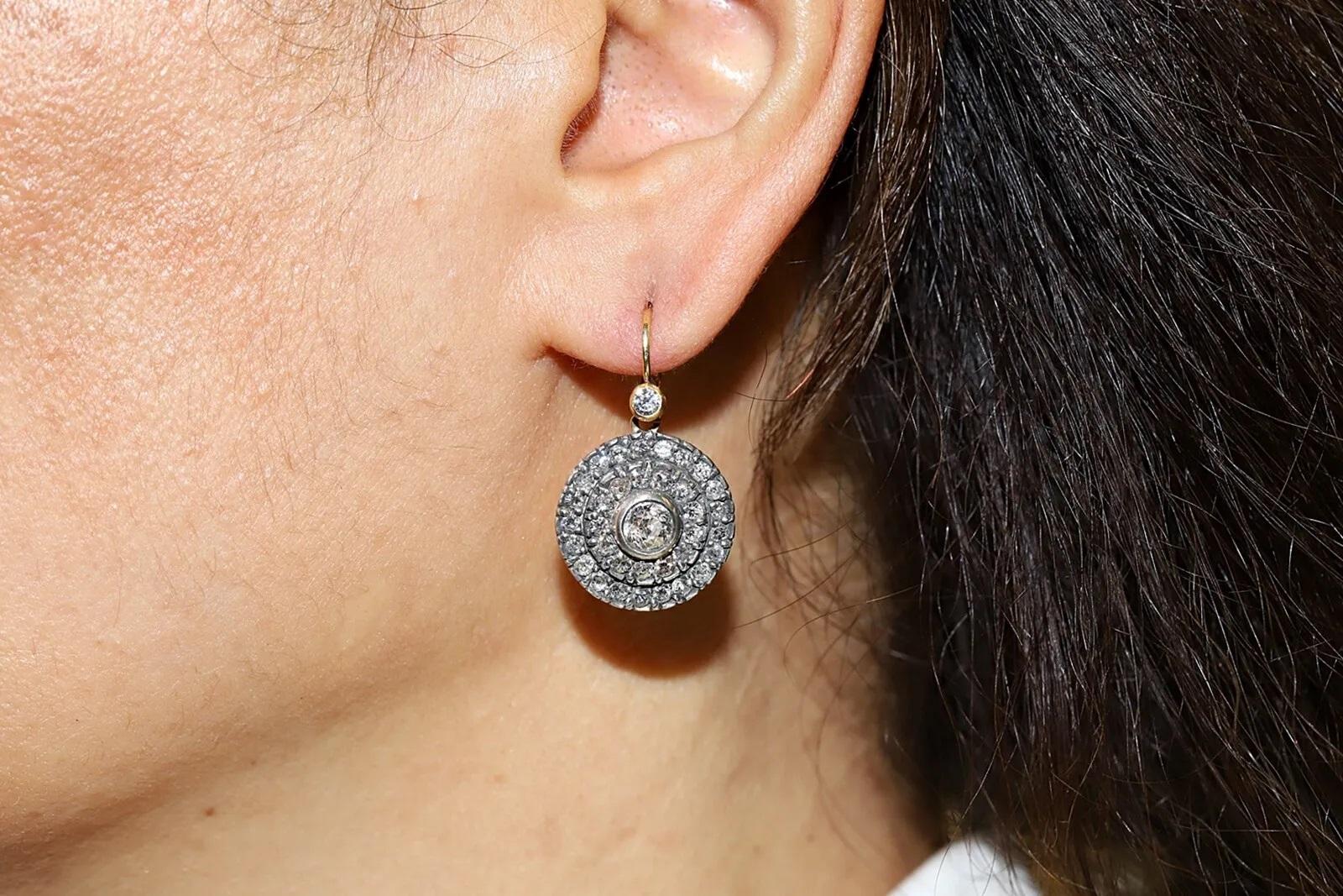 New Made 18k Gold Top Silver Natural Diamond Decorated Handmade Earring en vente 3