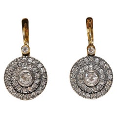 New Made 18k Gold Top Silver Natural Diamond Decorated Handmade Earring