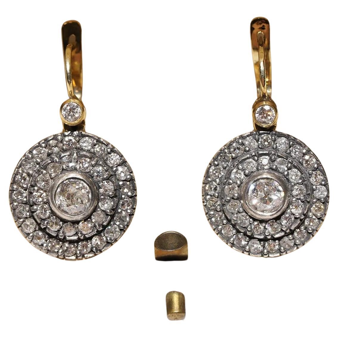 New Made 18k Gold Top Silver Natural Diamond Decorated Handmade Earring For Sale