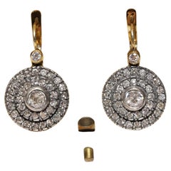 New Made 18k Gold Top Silver Natural Diamond Decorated Handmade Earring