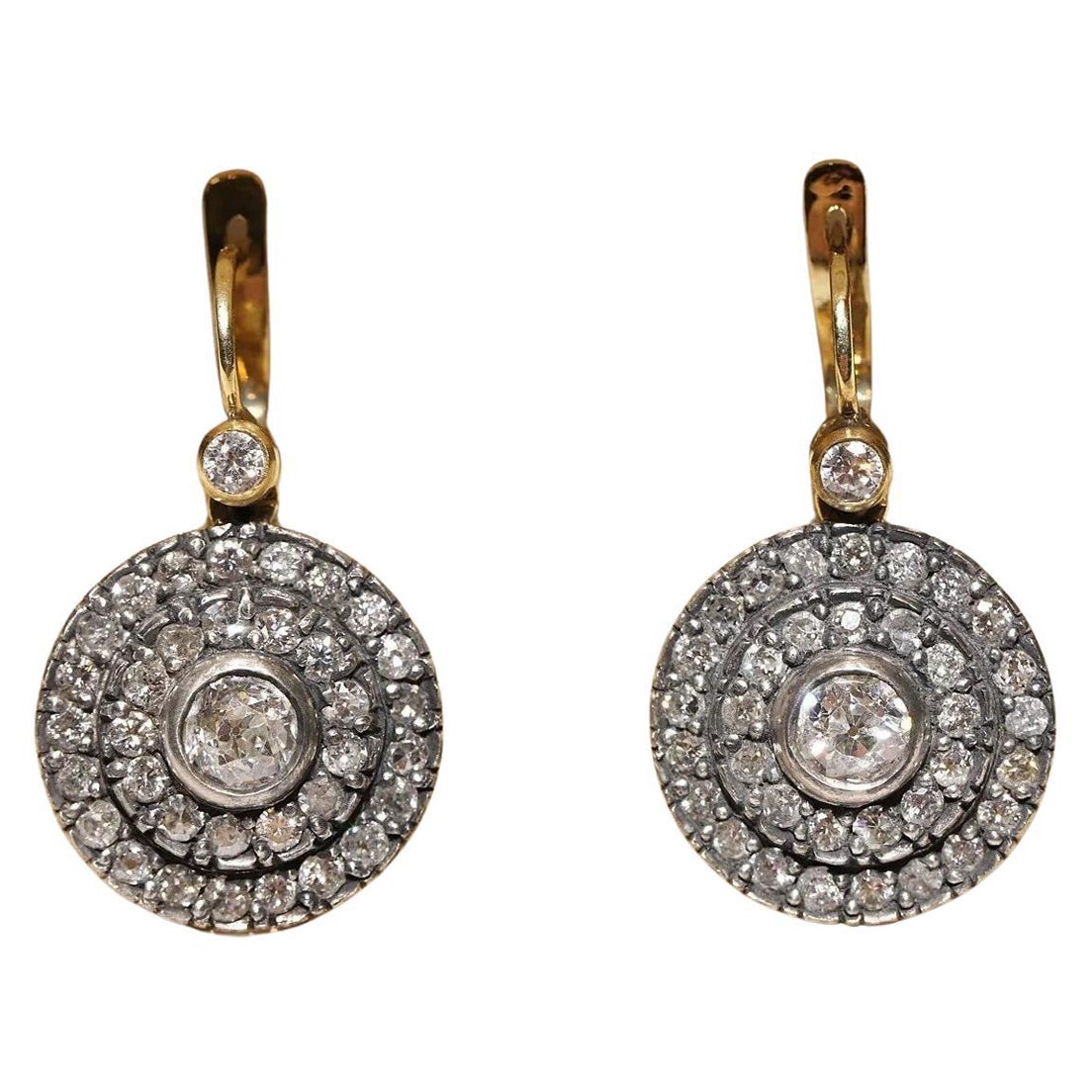 New Made 18k Gold Top Silver Natural Diamond Decorated Handmade Earring