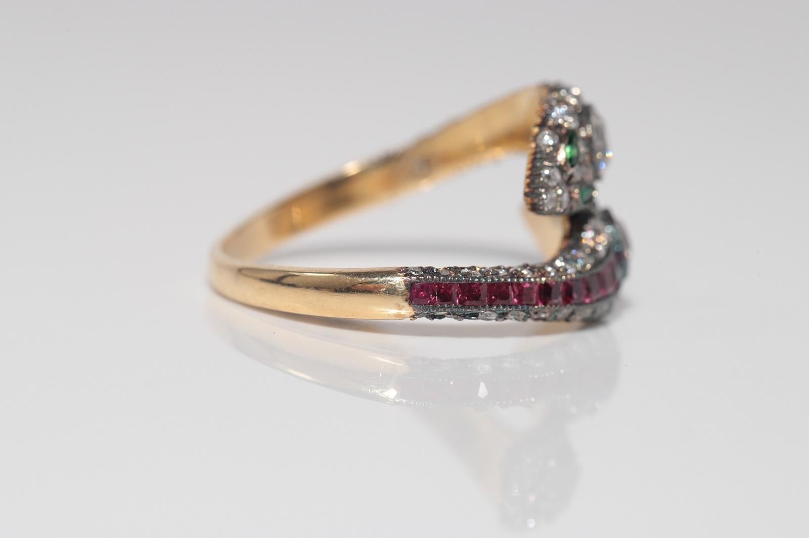 New Made 18k Gold Top Silver Natural Old Cut Diamond And Emerald Ruby Snake Ring Neuf - En vente à Fatih/İstanbul, 34