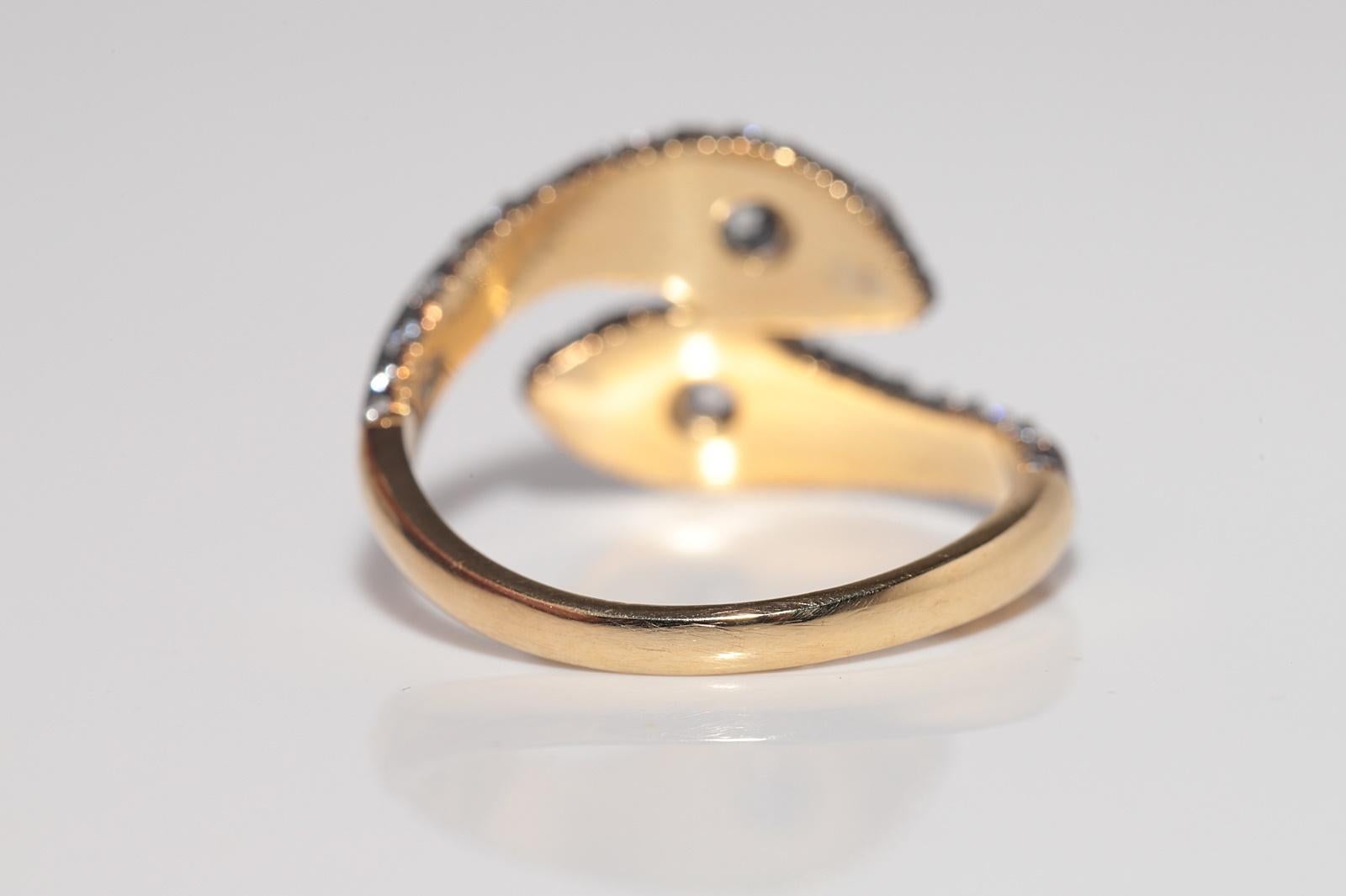 New Made 18k Gold Top Silver Natural Old Cut Diamond And Emerald Ruby Snake Ring en vente 1