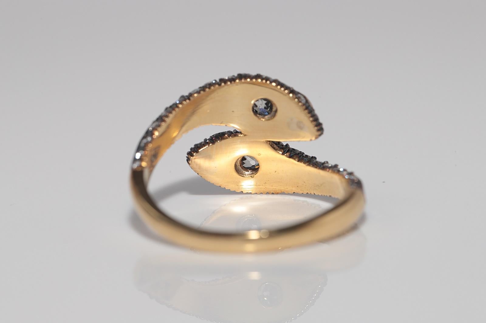 New Made 18k Gold Top Silver Natural Old Cut Diamant und Smaragd Rubin Schlange Ring im Angebot 2