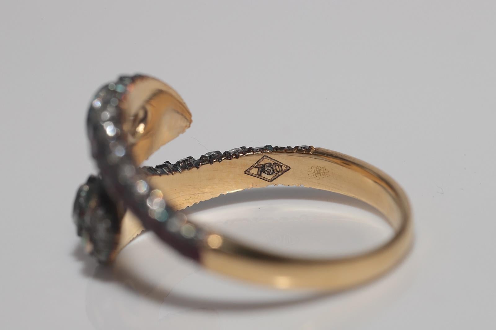 New Made 18k Gold Top Silver Natural Old Cut Diamond And Emerald Ruby Snake Ring en vente 3