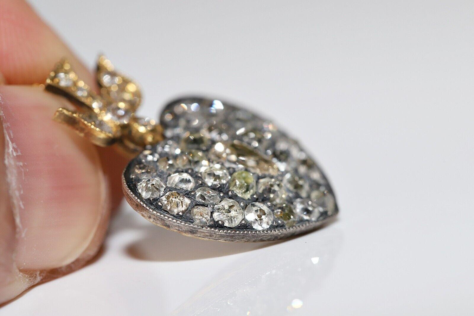 New Made 18k Plateau Argent Natural Old Cut Diamond  Collier à pendentifs en forme de cœur en vente 5