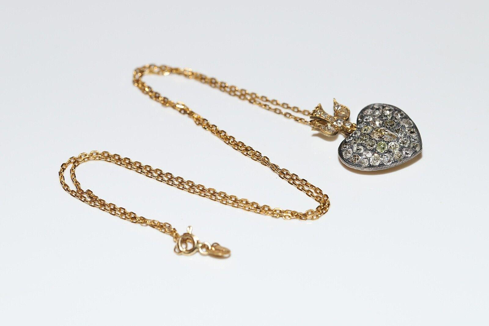 New Made 18k Plateau Argent Natural Old Cut Diamond  Collier à pendentifs en forme de cœur en vente 7