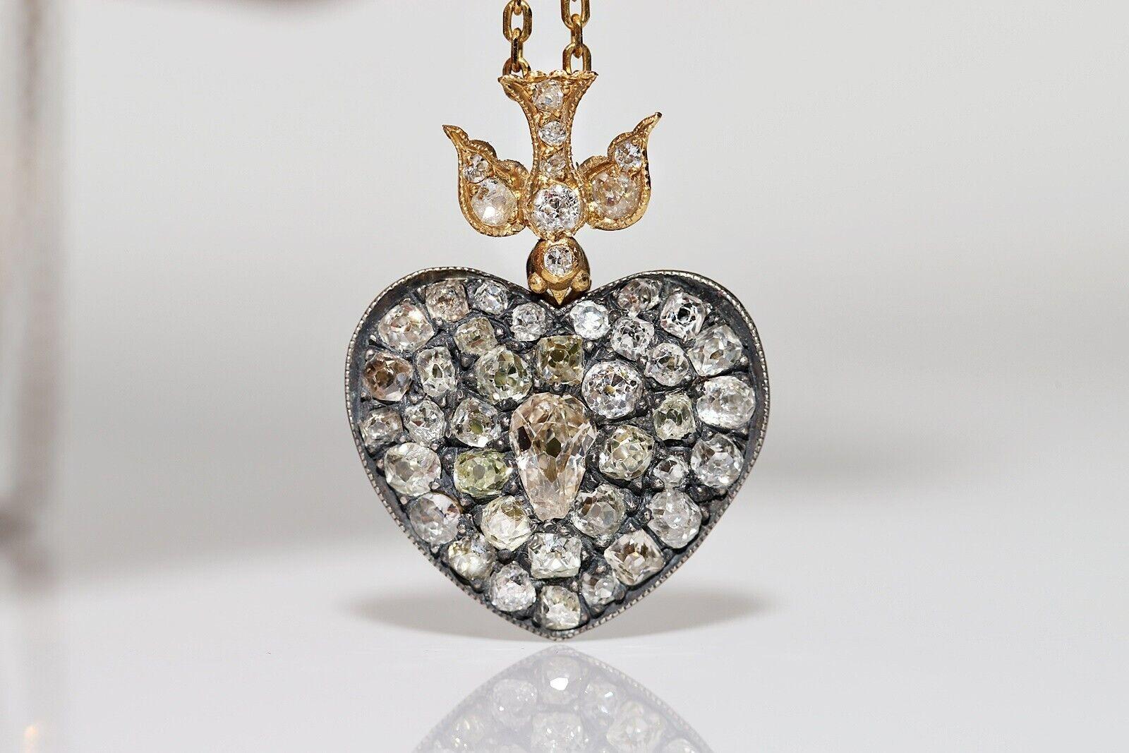 New Made 18k Plateau Argent Natural Old Cut Diamond  Collier à pendentifs en forme de cœur en vente 8