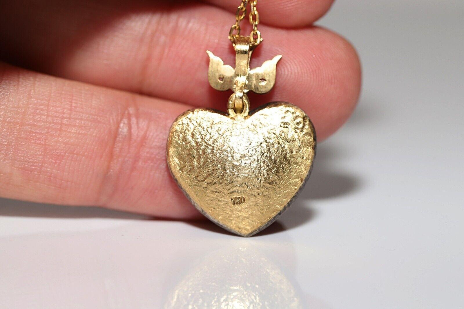 Women's New Made 18k Gold Top Silver Natural Old Cut Diamond  Heart Pendant Necklace For Sale