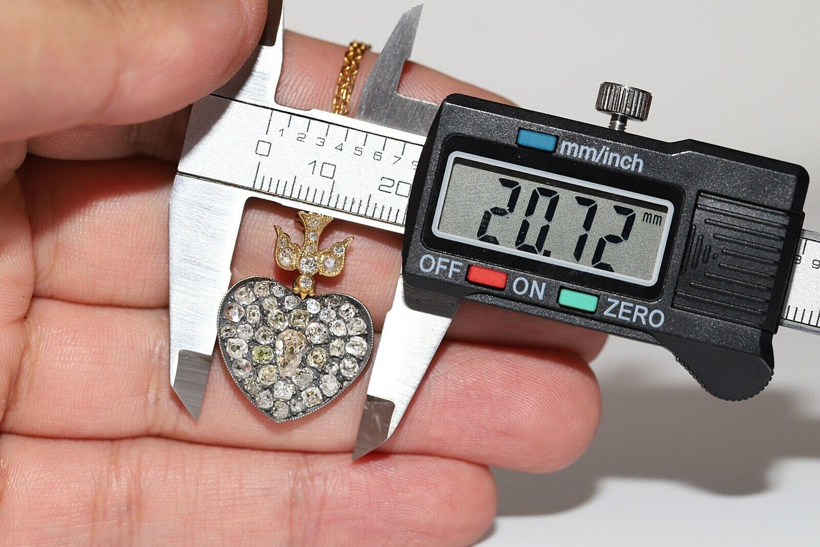 New Made 18k Plateau Argent Natural Old Cut Diamond  Collier à pendentifs en forme de cœur en vente 3
