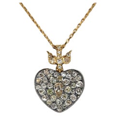 New Made 18k Plateau Argent Natural Old Cut Diamond  Collier à pendentifs en forme de cœur