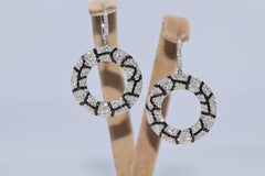 New Made 18k White Gold Natural Diamond Decorated Hoop Design Drop Earring