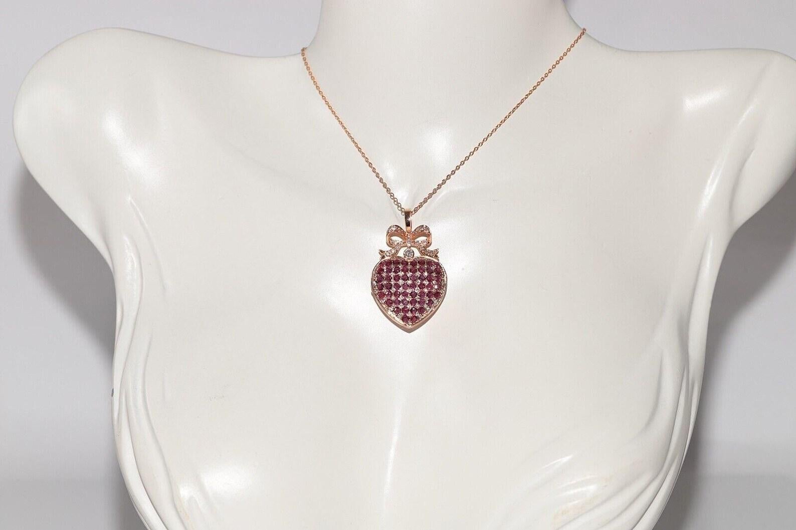 New Made 8k Gold natürlichen Diamanten und Rubin dekoriert Anhänger Halskette (Brillantschliff) im Angebot