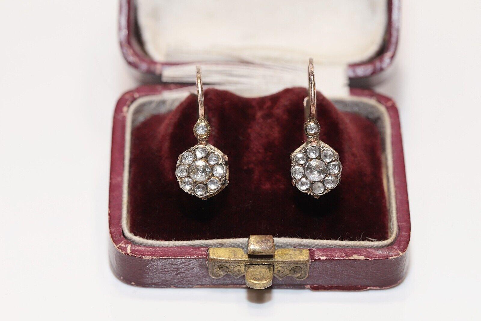 New Made 8k Gold Natural Rose Cut Diamond Decorated Earring For Sale 5