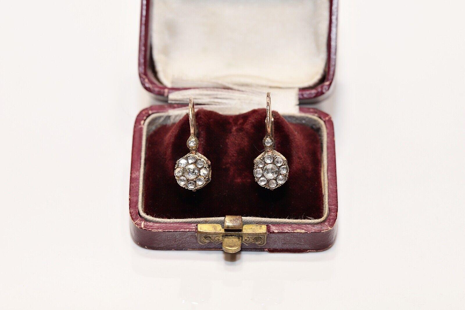 New Made 8k Gold Natural Rose Cut Diamond Decorated Earring For Sale 6