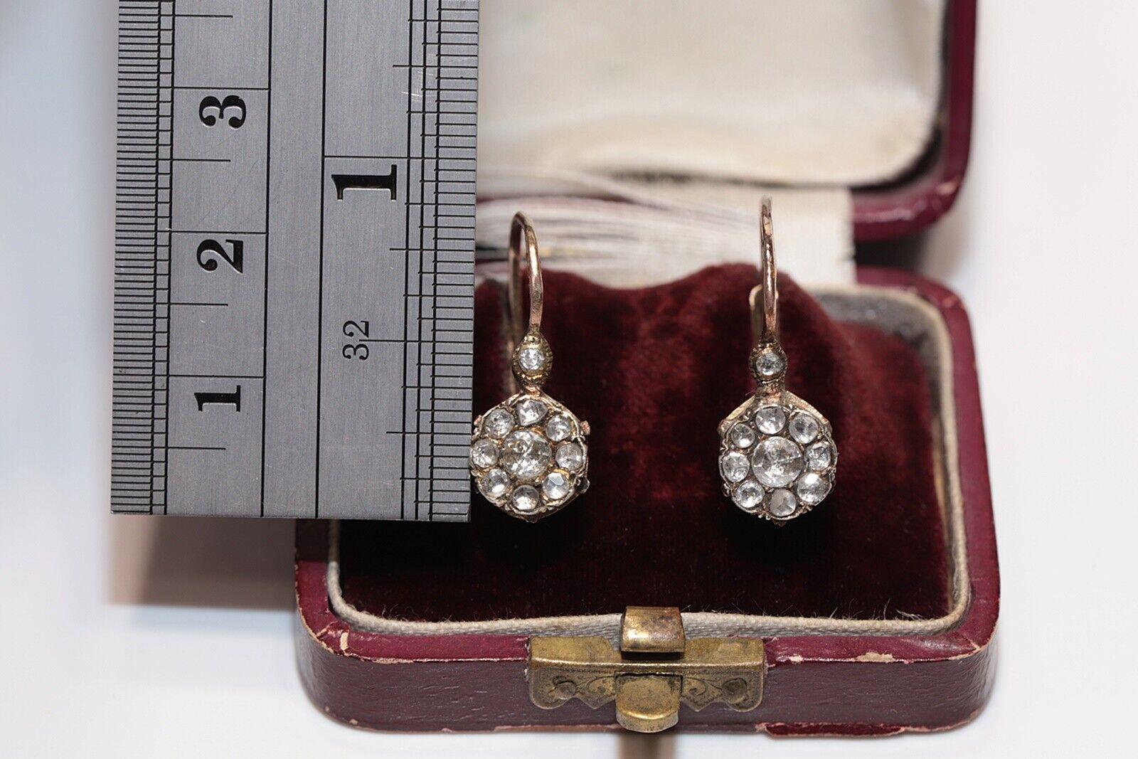 Modern New Made 8k Gold Natural Rose Cut Diamond Decorated Earring For Sale