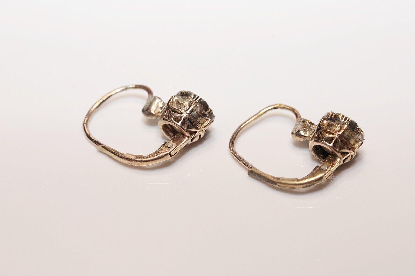 New Made 8k Gold Natural Rose Cut Diamond Decorated Earring For Sale 3