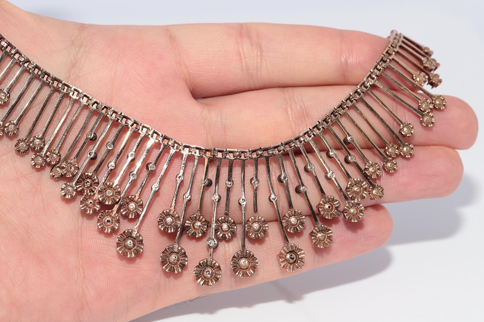 New Made Collier en or 8k orné de diamants naturels taillés en rose en vente 5