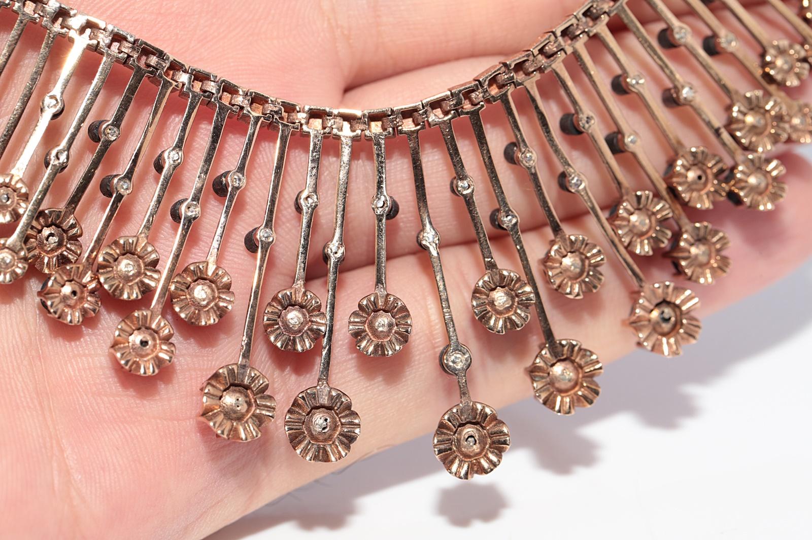 New Made Collier en or 8k orné de diamants naturels taillés en rose en vente 6