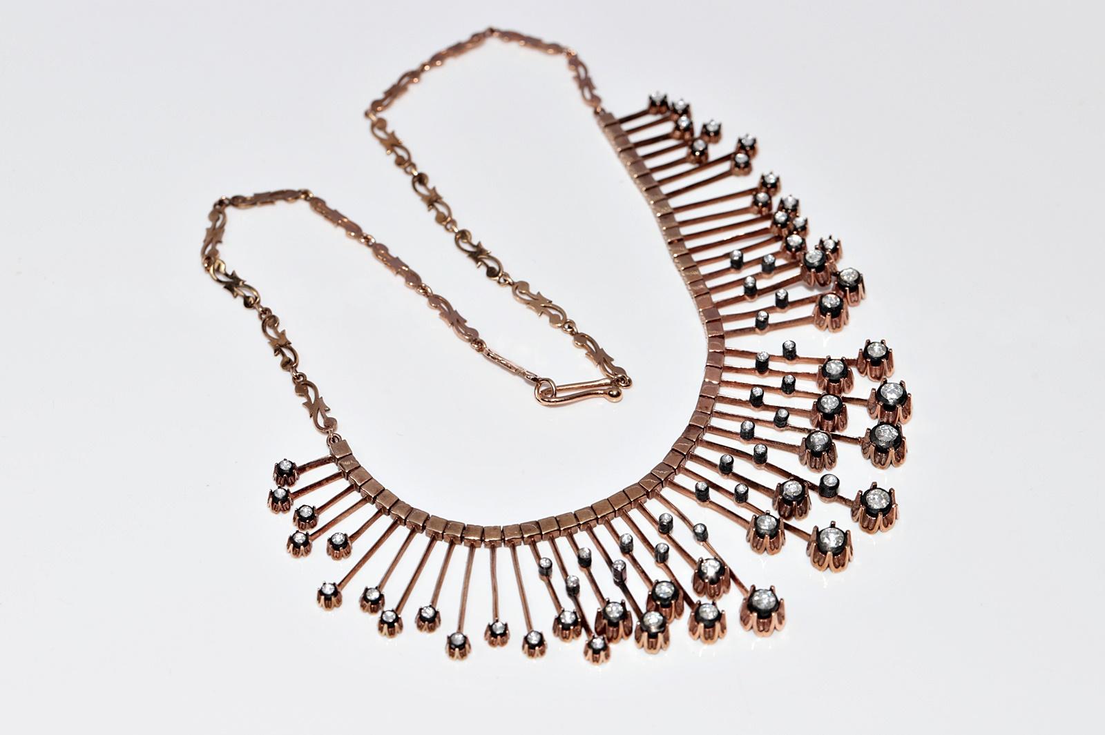 New Made Collier en or 8k orné de diamants naturels taillés en rose en vente 8