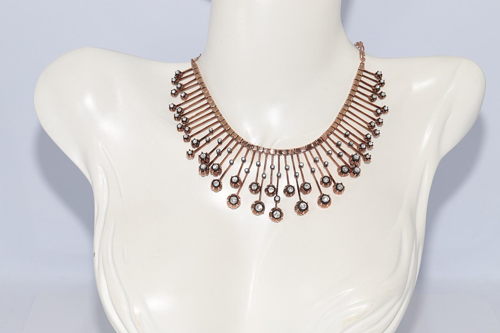 Moderne New Made Collier en or 8k orné de diamants naturels taillés en rose en vente