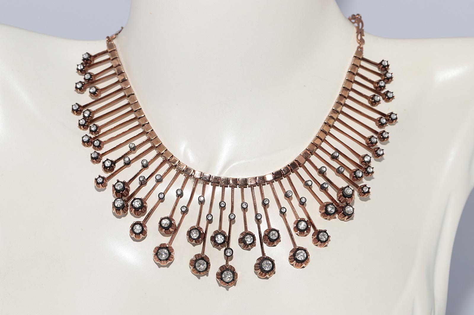 Taille rose New Made Collier en or 8k orné de diamants naturels taillés en rose en vente