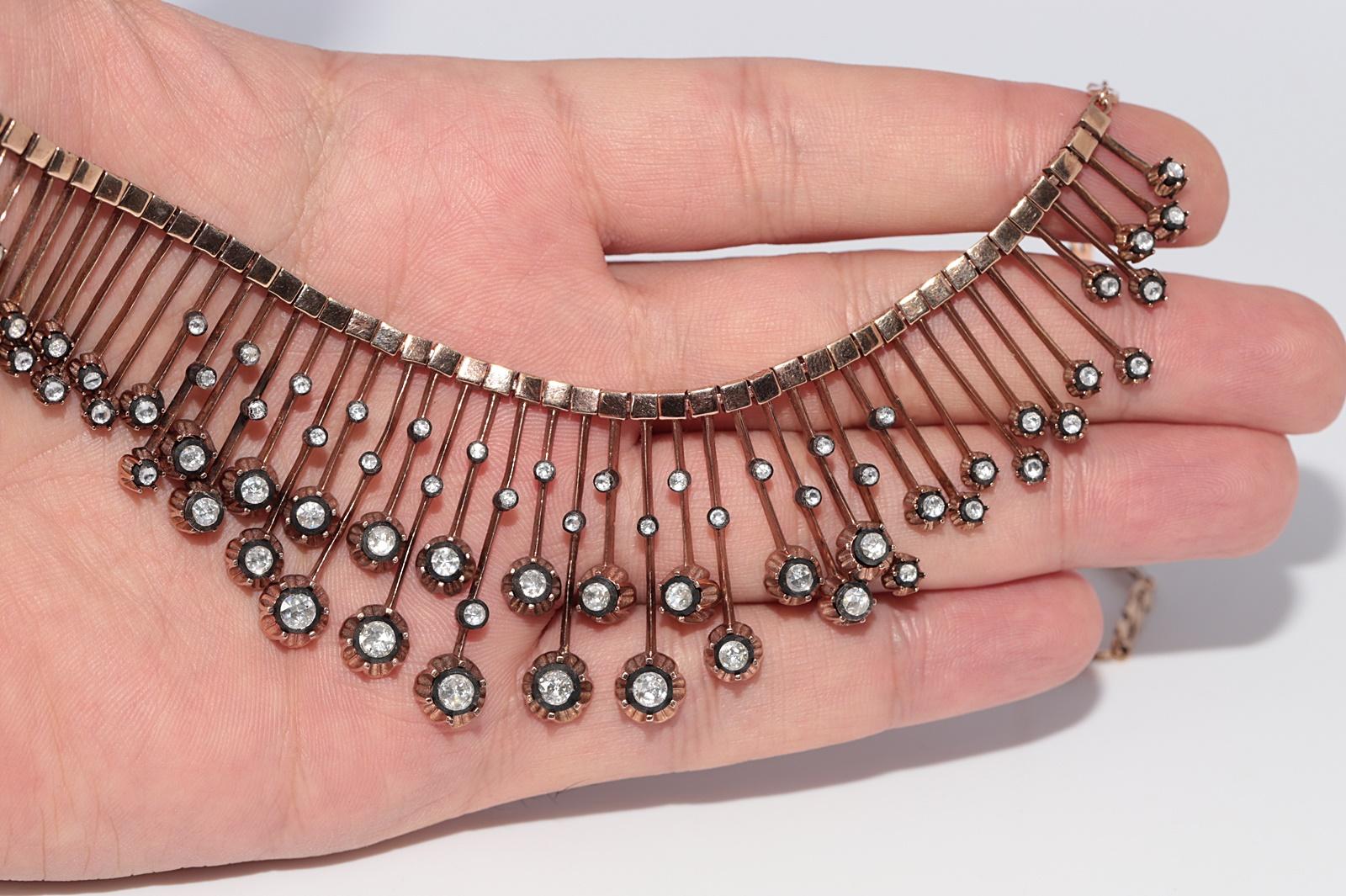 New Made Collier en or 8k orné de diamants naturels taillés en rose Pour femmes en vente