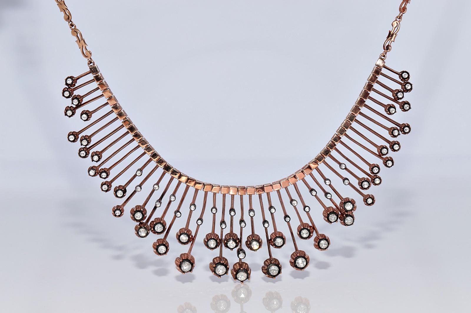 New Made Collier en or 8k orné de diamants naturels taillés en rose en vente 1