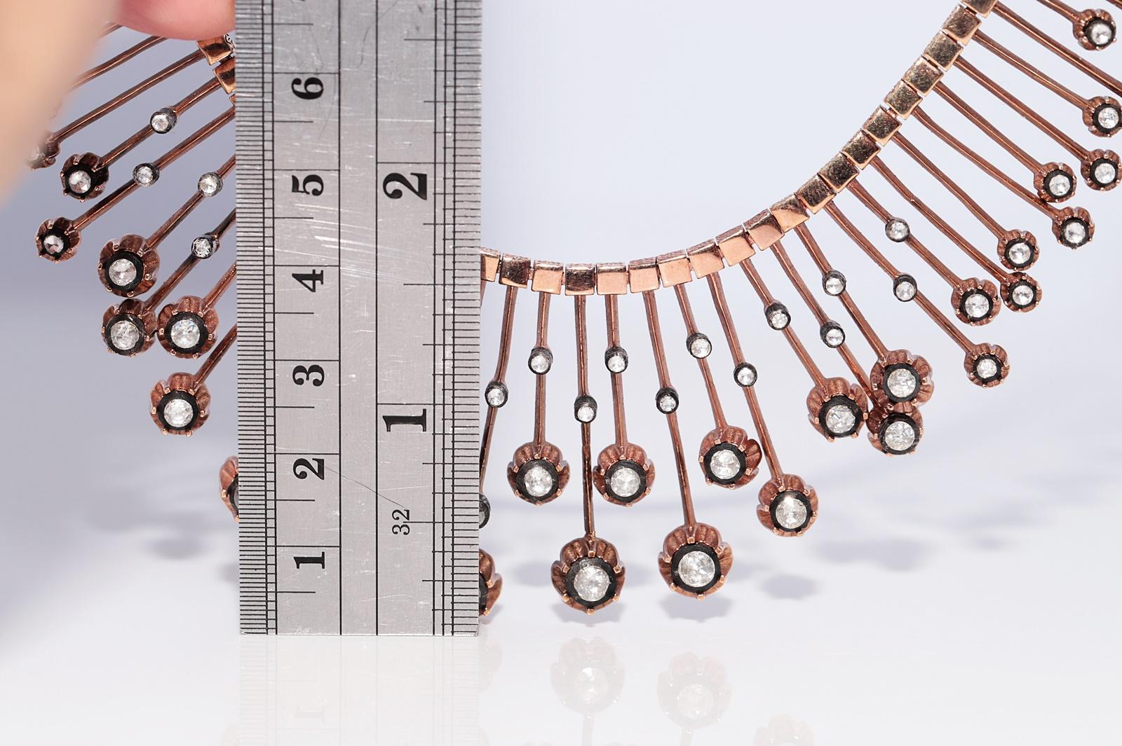 New Made Collier en or 8k orné de diamants naturels taillés en rose en vente 2