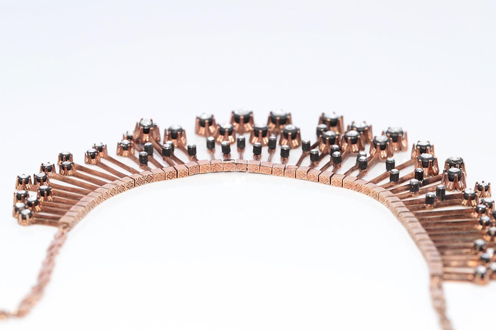 New Made Collier en or 8k orné de diamants naturels taillés en rose en vente 3