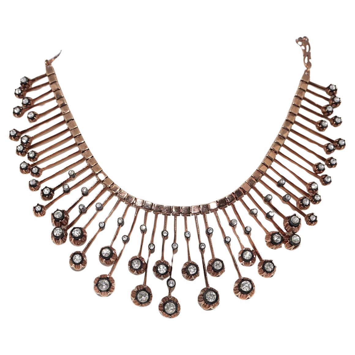 Collana decorata con diamanti naturali taglio rosa in oro 8k di nuova produzione