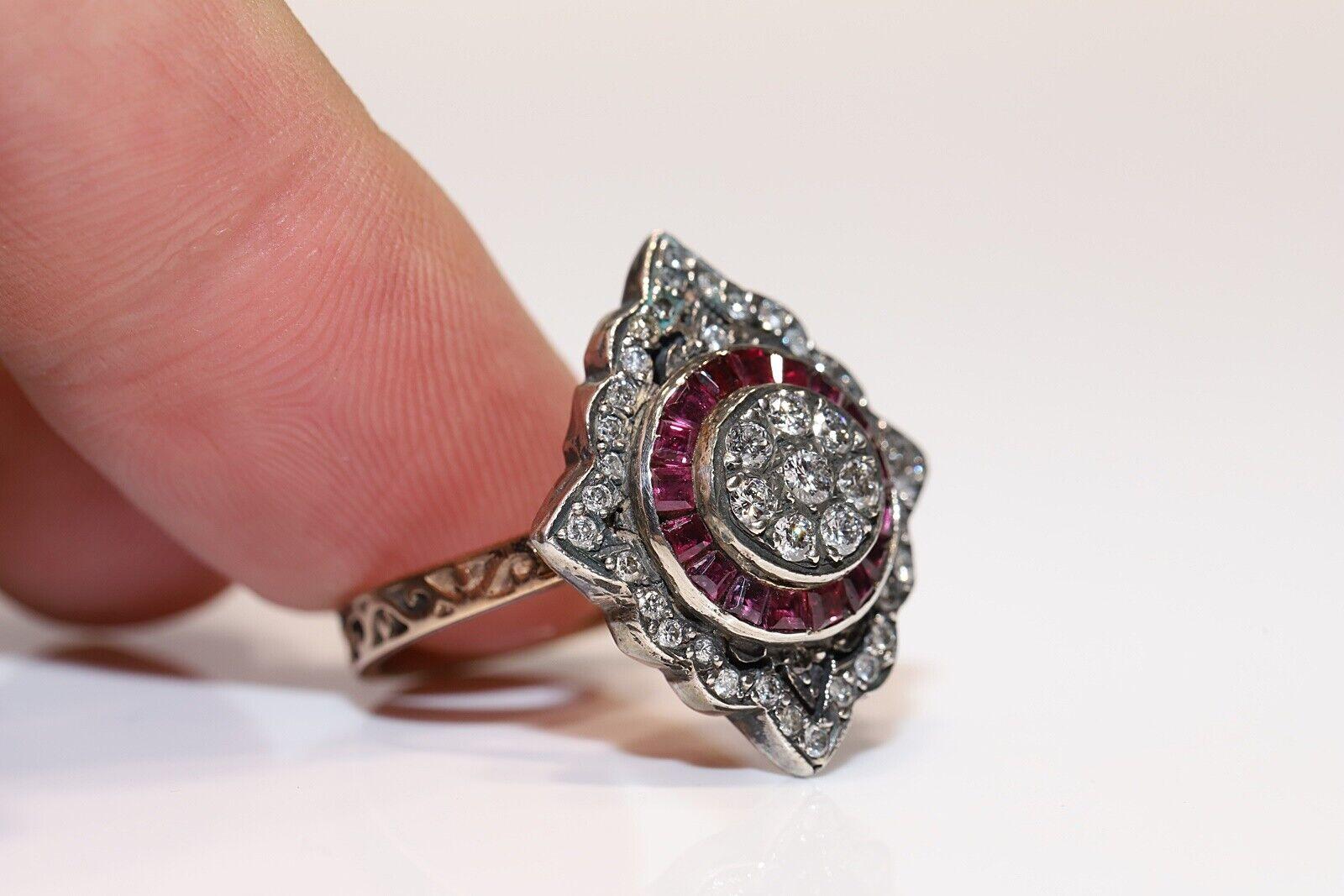 New Made 8k Gold Top Silver Natural Diamond And Caliber Ruby Navette Ring For Sale 4