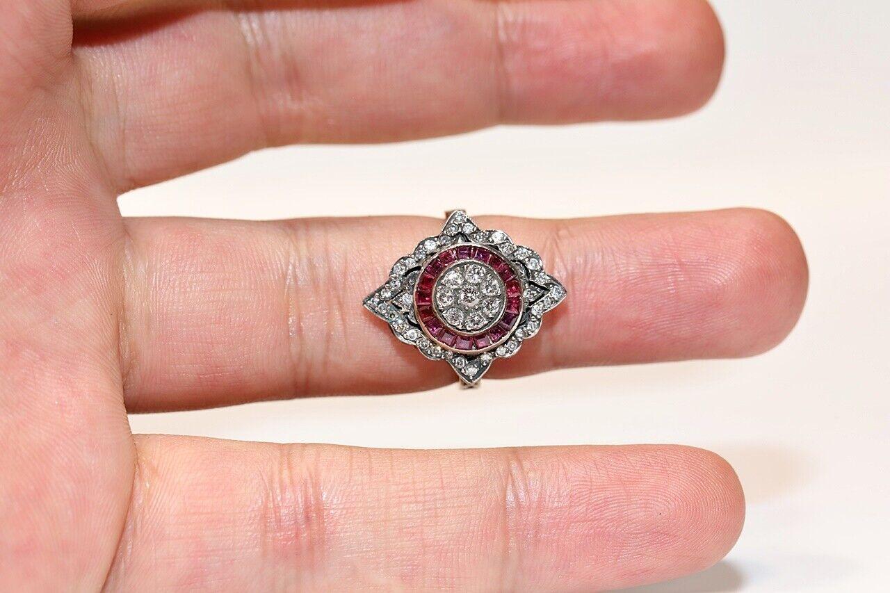 Bague navette en or 8 carats, diamant naturel et rubis calibré, neuve en vente 5