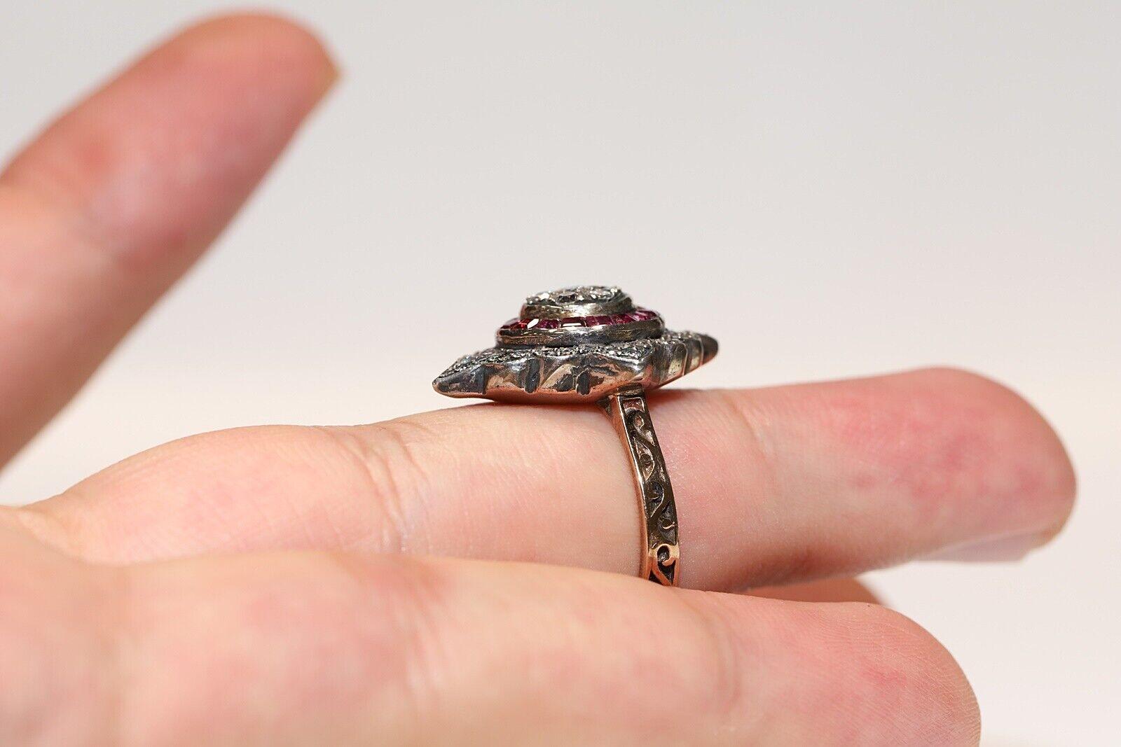 Bague navette en or 8 carats, diamant naturel et rubis calibré, neuve en vente 6