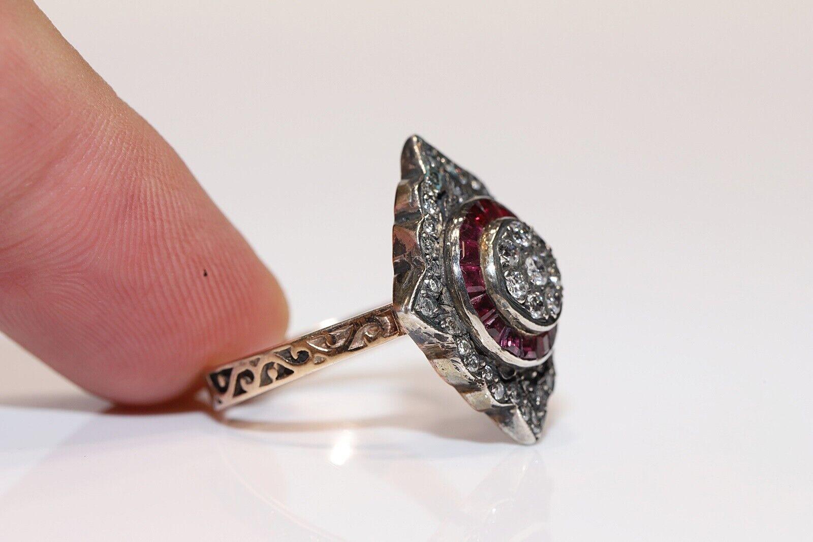 Bague navette en or 8 carats, diamant naturel et rubis calibré, neuve Pour femmes en vente