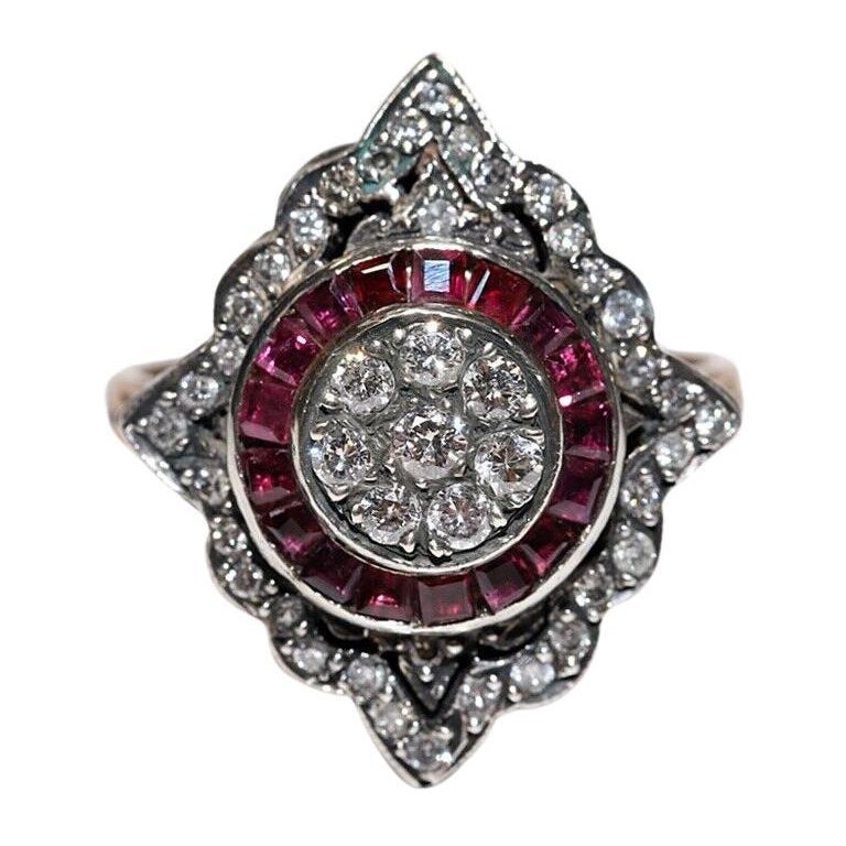 Anillo de Navette de Diamante Natural y Rubí Calibre de Oro de 8k y Plata de Primera de Nueva Fabricación en venta