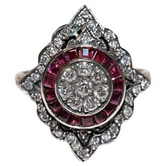 New Made 8k Gold Top Silver Natural Diamond And Caliber Ruby Navette Ring