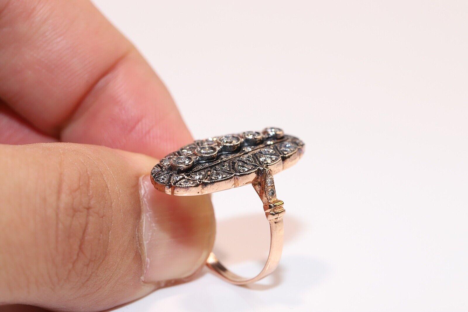 New Made 8k Gold Top Silver Natural Diamond Decorated Navette Ring  For Sale 5