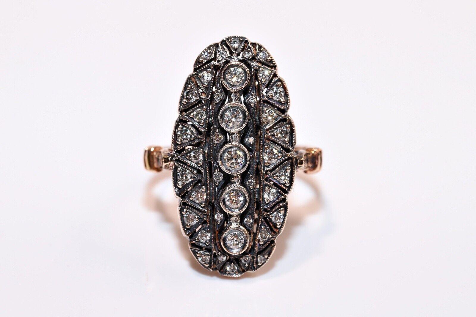 Brilliant Cut New Made 8k Gold Top Silver Natural Diamond Decorated Navette Ring  For Sale