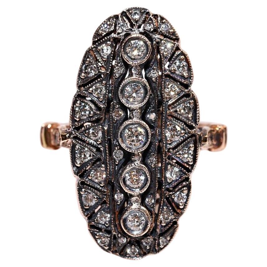 Neu Hergestellter 8k Gold Top Silber Natürlicher Diamant Dekorierter Navette Ring 